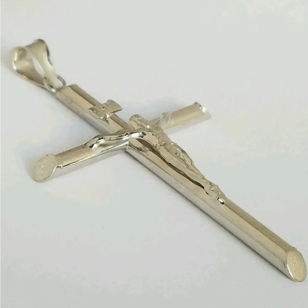 Real 14k white Gold Jesus Crucifix Cross Pendant 2 inch long